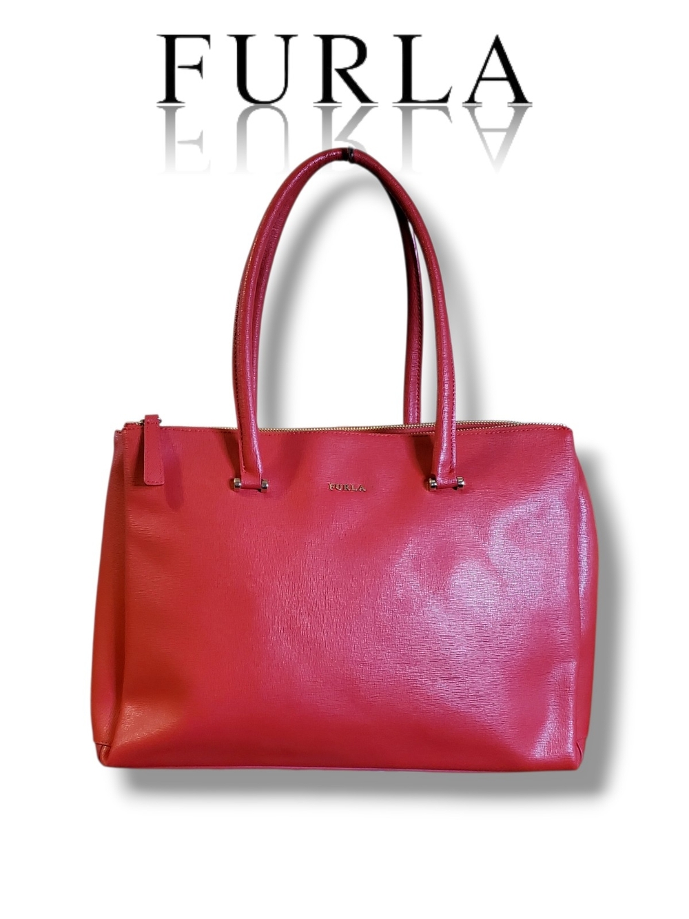 Red Furla Saffiano Leather Tote Bag NWOT - Made in Italy - Gold Hardware